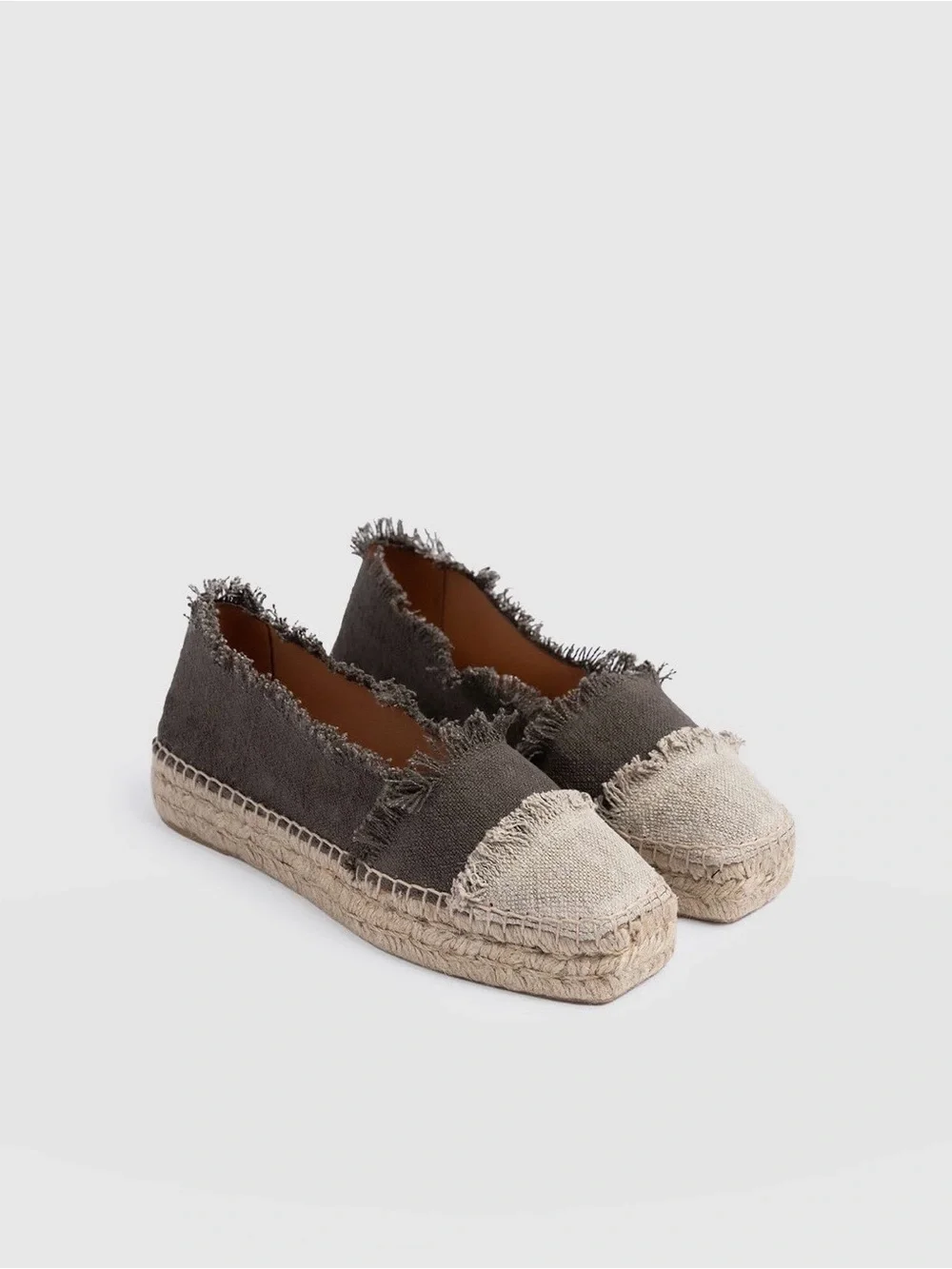 NEW Saint + Sofia Frayed Canvas Espadrille Slip-Ons in Brown and Natural Size 36